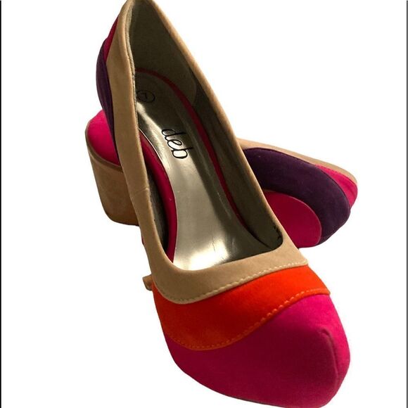 Psychedelic Stilettos Fuchsia Orange Purple Beige Pumps Velvet Heels - Picture 14 of 16